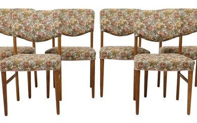 (6) DANISH MID-CENTURY MODERN FLORAL UPHOLSTERED TEAK DINING CHAIRS