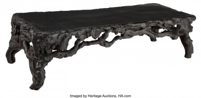 67205: A Chinese Black Lacquered Rootwood Table, Qing D