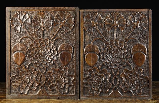 A Fine Pair of 17th Century Carved Oak Panels rich