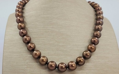 9.2x11mm Chocolate Tahitian Pearls - 14 kt. Yellow gold - Necklace