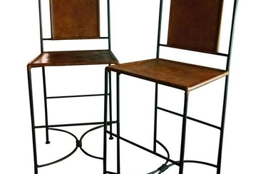 Ralph Lauren Bar Stools Leather and Wrought Iron