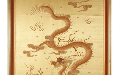 FRAMED QING DYNASTY IMPERIAL DRAGON EMBROIDERY
