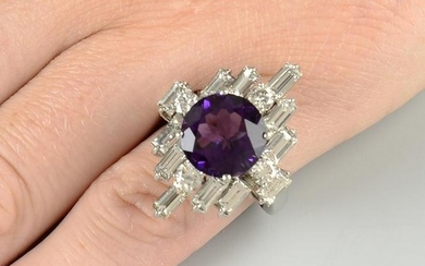 A 1970s amethyst and diamond geometric cluster