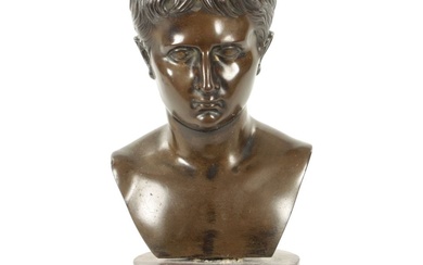 A 19TH CENTURY GRAND TOUR BRONZE BUST mounted on...
