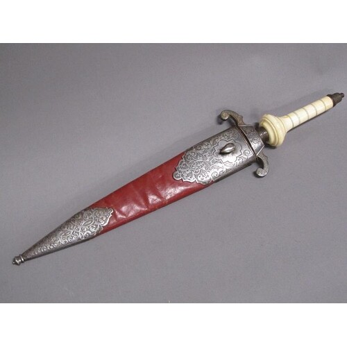 A 19c Spanish dagger and sheath, dagger with a highly engrav...