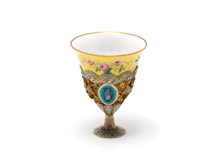 A 19th century Swiss gold and enamelled zarf