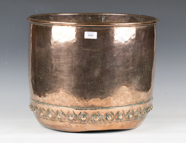 A 19th century copper copper of studded construction, height 36cm, diameter 44cm.