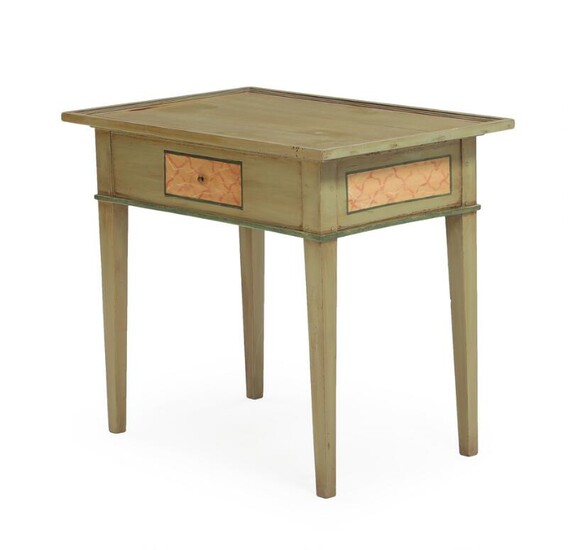 NOT SOLD. A 19th century green painted table, front with drawer, slightly tapered legs. H. 76. W. 88. D. 58 cm. – Bruun Rasmussen Auctioneers of Fine Art