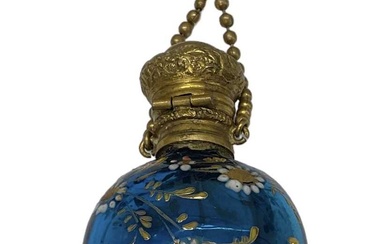 A 19th century hand painted glass scent bottle with floral...