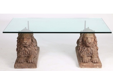 A 20th Century coffee table, with a rectangular glass top ab...