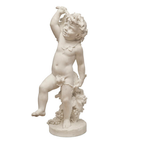 A CARVED MARBLE FIGURE OF A BABY BACCHANTE