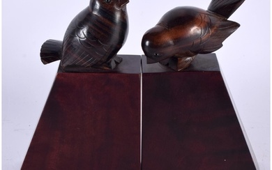 A CHARMING PAIR OF ART DECO CARVED ROSEWOOD AND FRUITWOOD FI...