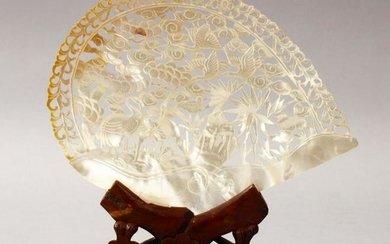 A CHINESE 20TH CENTURY CARVED MOTHER OF PEARL SHELL &