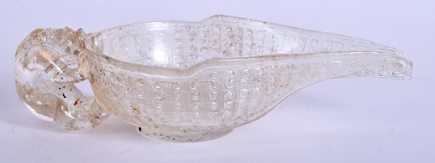 A CHINESE CARVED ROCK CRYSTAL LIBATION CUP 20th