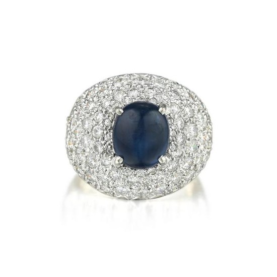 A Cabochon Sapphire and Diamond Ring