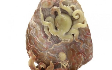 A Carved Hardstone Sculpture with Sea Creatures
