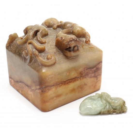 A Chinese Hard Stone Seal and a Jade Amulet