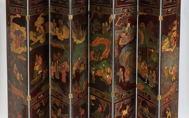 A Chinese Lacquered Eight-Panel Coromandel Screen