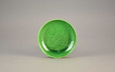 A Chinese Langyao type green glazed dragon dish