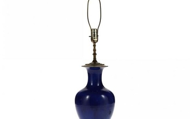 A Chinese Powder Blue Porcelain Vase Lamp