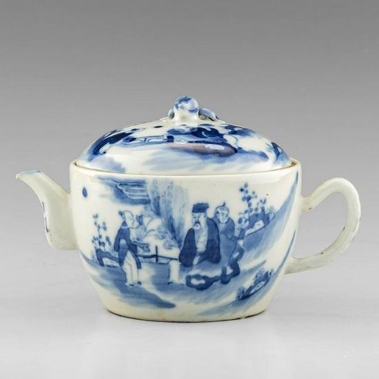 A Chinese blue and white landscape teapot, late 19th century