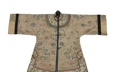 A Chinese embroidered pale pink silk ladies surcoat