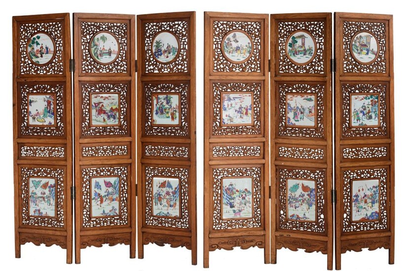A Chinese openworked six-panel screen, the famille rose...