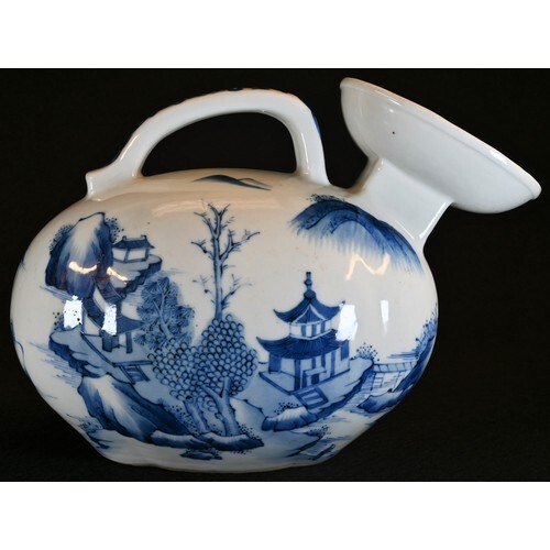 A Chinese ovoid ewer, decorated in tones of blue and white w...
