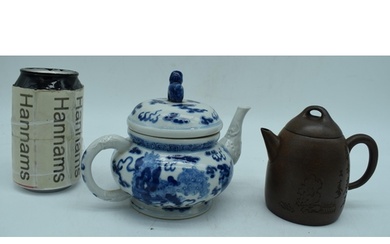 A Chinese porcelain blue and white Tea pot together with a Y...