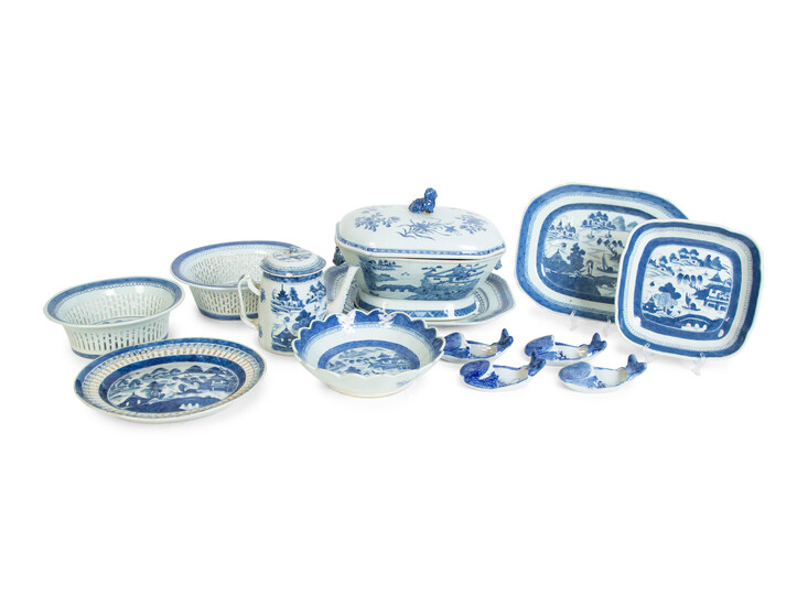 A Collection of Chinese Export Blue and White Canton Porcelain