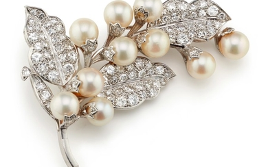 A Cultured Pearl, Diamond and Platinum Brooch