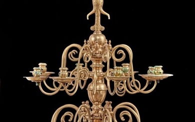 A Dutch Baroque Brass Two-Tier Sixteen-Light Chandelier, Late 17th / Early 18th Century