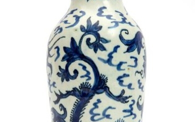 A Dutch Delft blue and white pottery vase, Chinese dragons