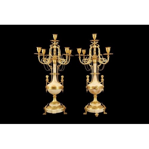 A FINE PAIR OF LATE 19TH CENTURY FRENCH GILT BRONZE AND ALGE...