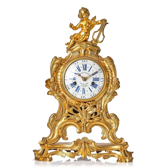 A French Louis XV mantel clock, mid 18th century, marked "Julien Le Roy Hr du Roi A PARIS".
