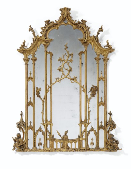 A GEORGE II STYLE GILTWOOD OVERMANTEL MIRROR, SECOND HALF 19TH CENTURY