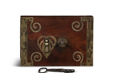 A GEORGE III MAHOGANY AND BRASS MOUNTED DOOR LOCK AND KEY t...