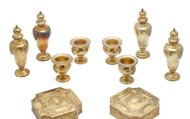 A GROUP OF ENGLISH SILVER-GILT TABLE ARTICLES