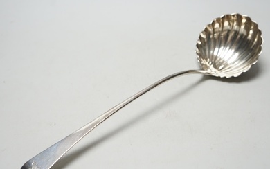 A George III silver Old English pattern soup ladle, with flu...