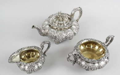 A George IV silver three piece tea service, comprising