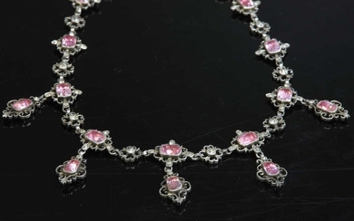 A Georgian silver, pink and white paste fringe necklace
