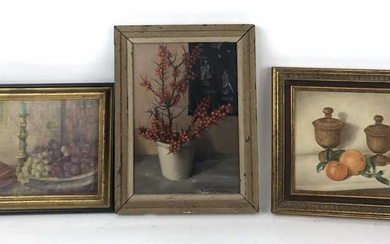 A Group of 3 Still Life Paintings Berry picture signed