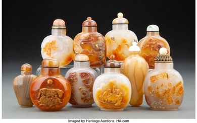 A Group of Ten Chinese Carved Agate Snuff Bottle