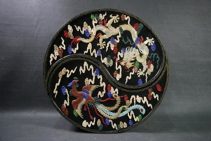 A LACQUER CARVED PHOENIX&DRAGON PATTERN BOX
