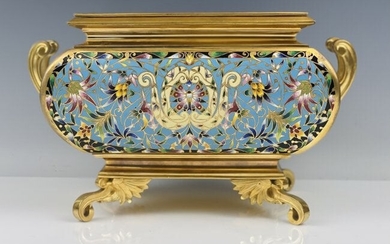 A LARGE 19TH C. FRENCH CHAMPLEVE ENAMEL PLANTER
