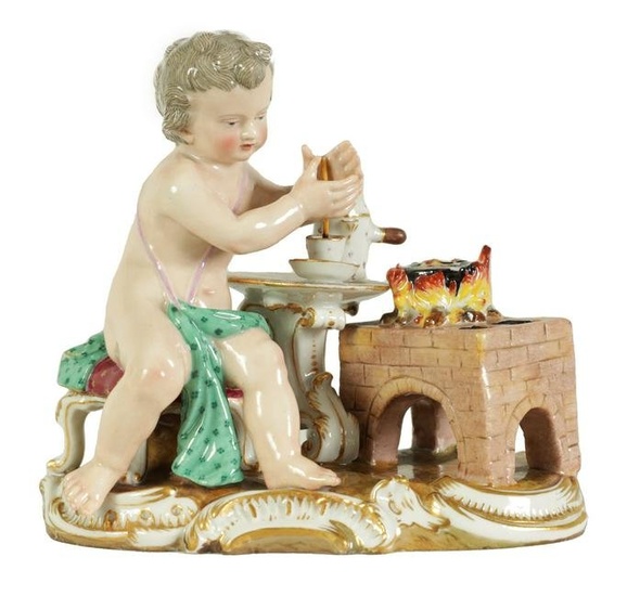 A LATE 19TH CENTURY MEISSEN PORCELAIN FIGURE GROUP EMBLEMATIC OF FIRE