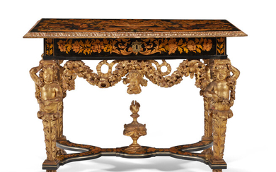 A LOUIS XIV BONE-INLAID GILTWOOD, EBONIZED PEARWOOD, FRUITWOOD AND MARQUETRY SIDE TABLE LATE 17TH CENTURY