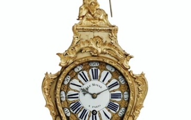 A LOUIS XV ORMOLU-MOUNTED GREEN-STAINED HORN CARTEL CLOCK, MID-18TH CENTURY