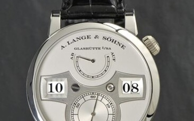 A. Lange & Söhne, Glashütte i/SA, "ZEITWERK", Movement No. 77476, Case No. 190332, limited edition serial number 030/200, Ref. 140.025, Lange manually wound manufacture calibre L043.1, 42 mm, circa 2010 A heavy platinum wristwatch in practically new...