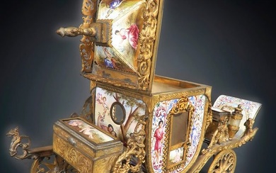 A Large 19th C. Viennese Gilt Bronze Enamel Painted Carriage